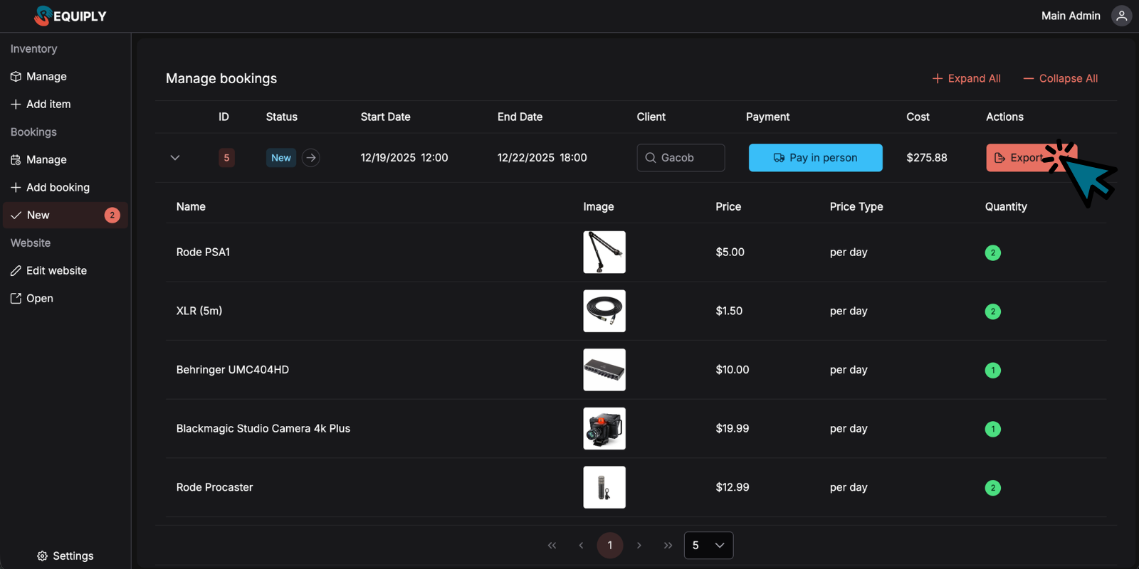 Export Button Highlighted