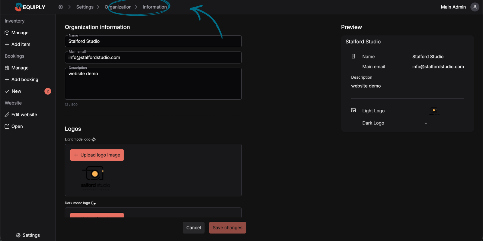 Organization Settings Page
