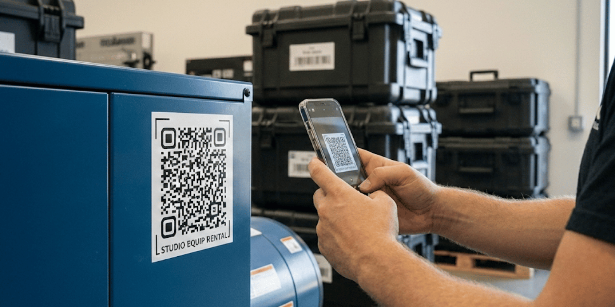 Scanning QR code on equipment with smartphone