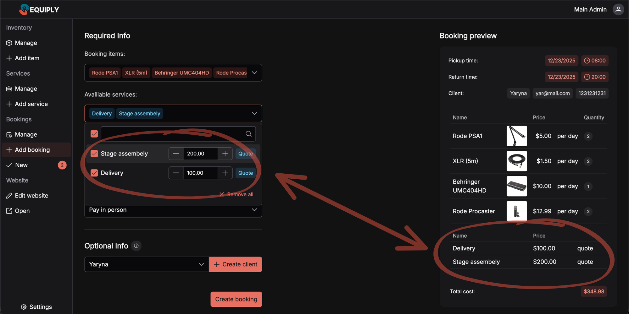 Booking with Services