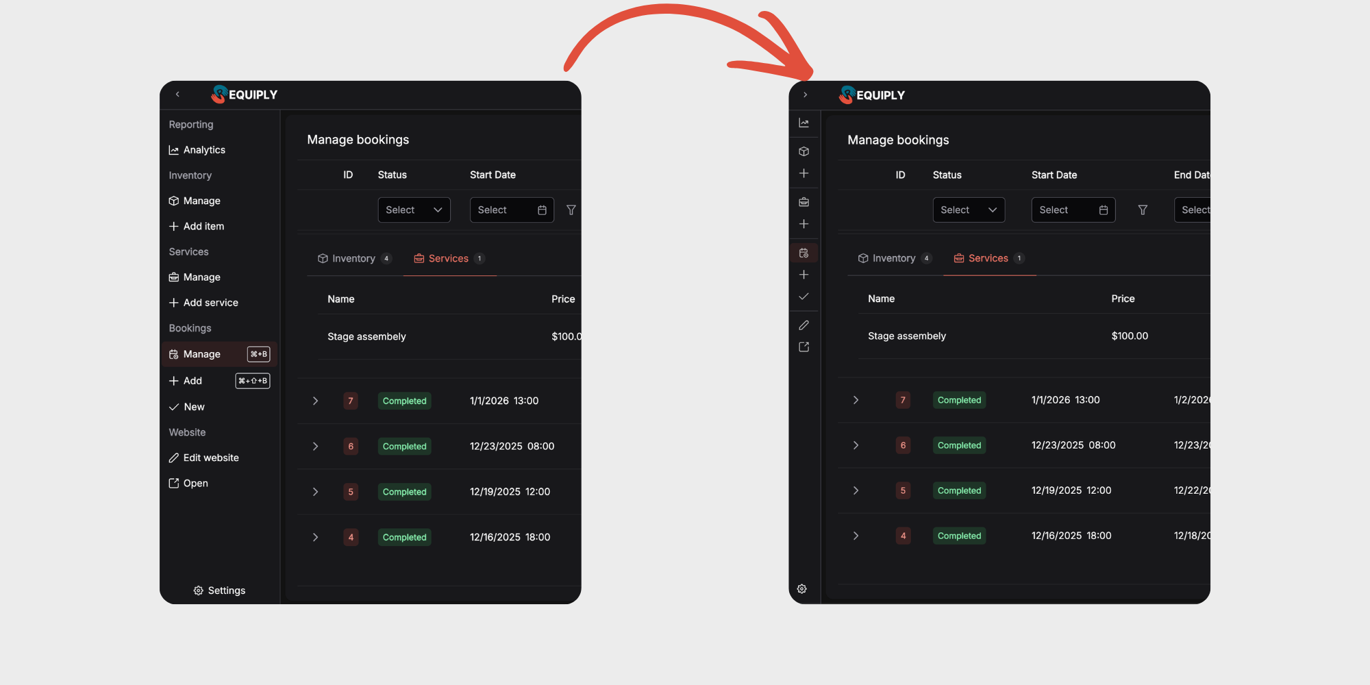Requiply collapsible sidebar menu with keyboard shortcuts