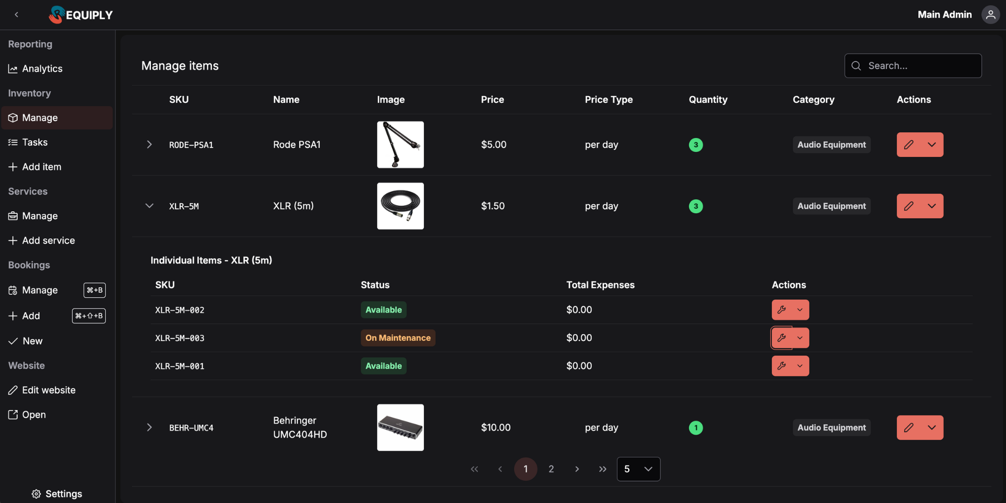 Requiply inventory — item groups with individual SKUs