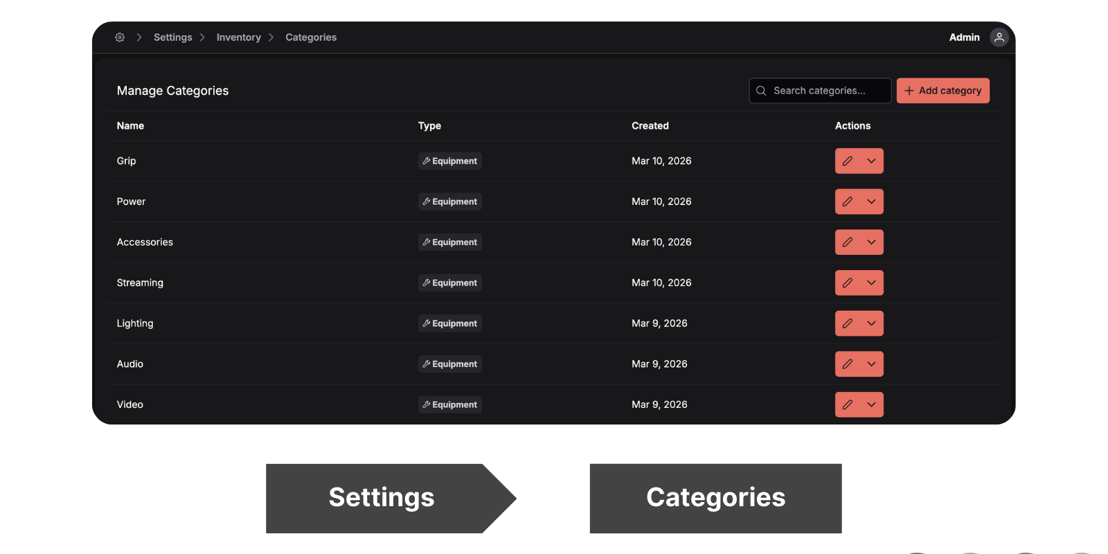 Requiply categories settings — dedicated management page