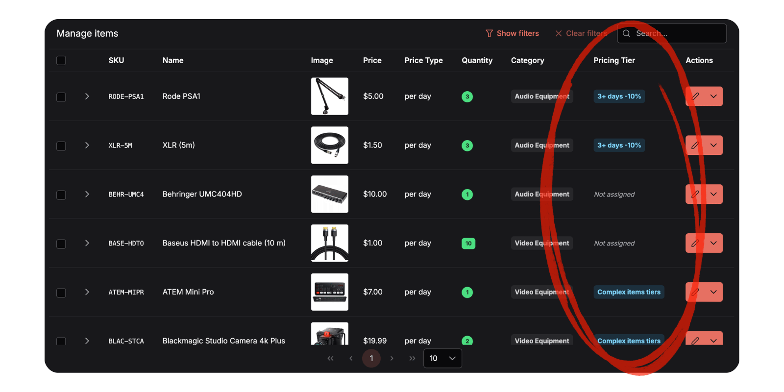 Requiply discount tiers — duration-based pricing tiers on inventory