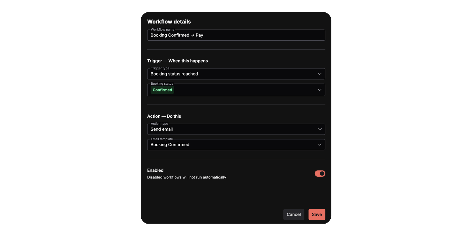 Requiply workflows settings page — workflow list with trigger and action configuration