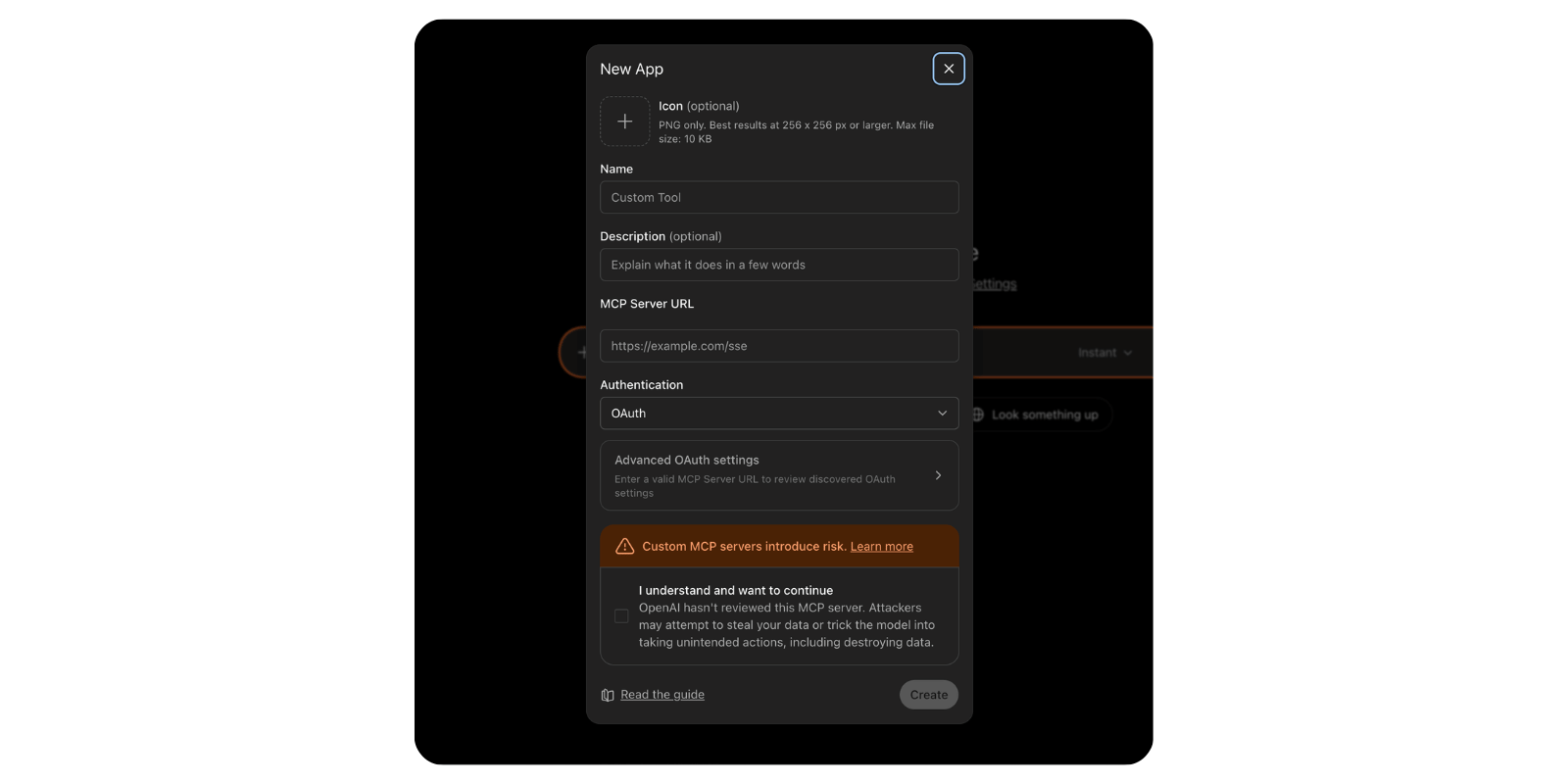 ChatGPT Apps settings showing Requiply enabled as a custom connector