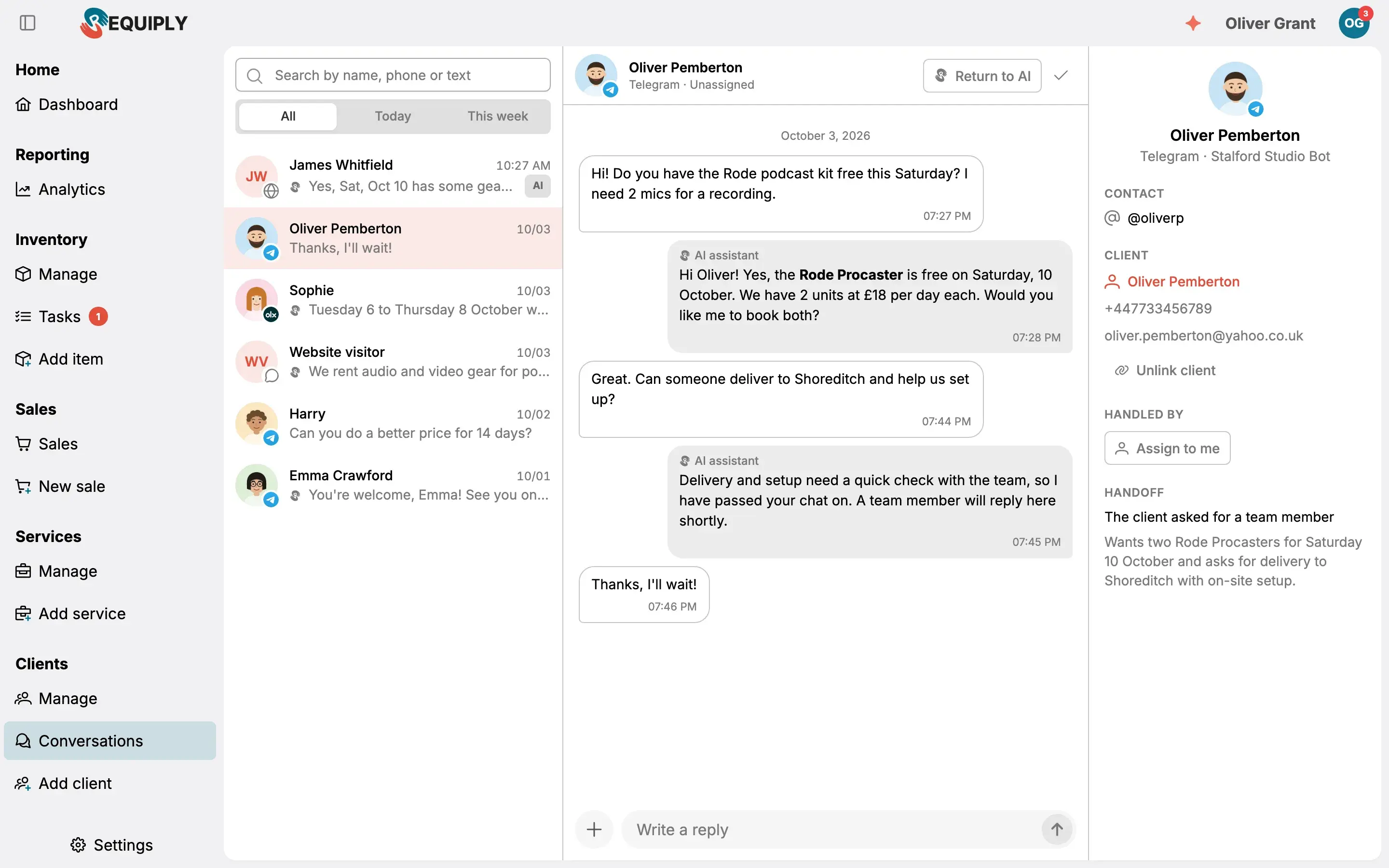 Chats, bookings and the assistant on one screen