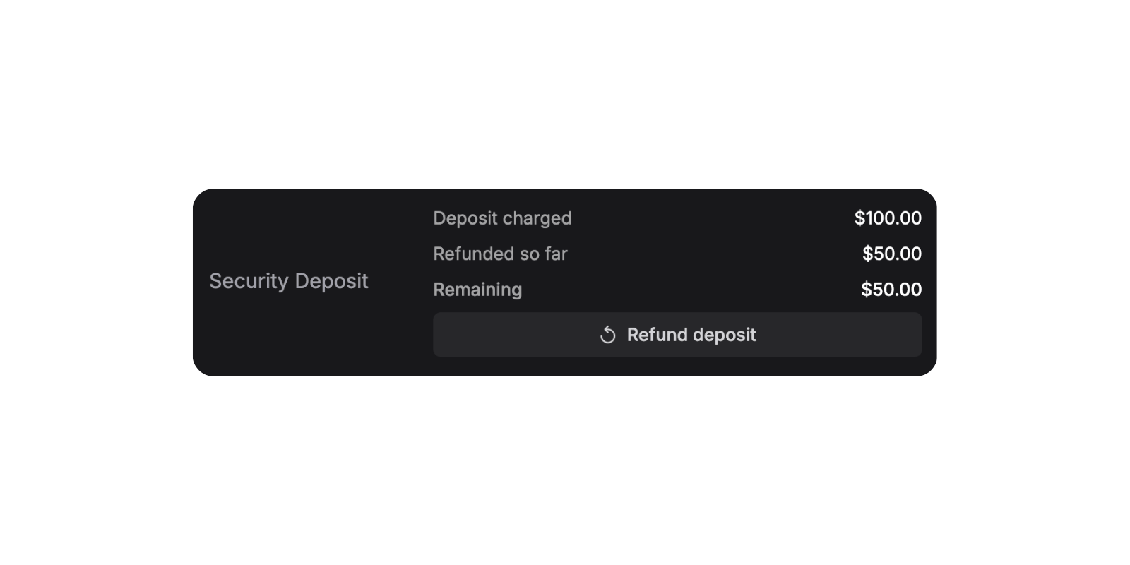 Sección Deposit en la página de detalle de una reserva