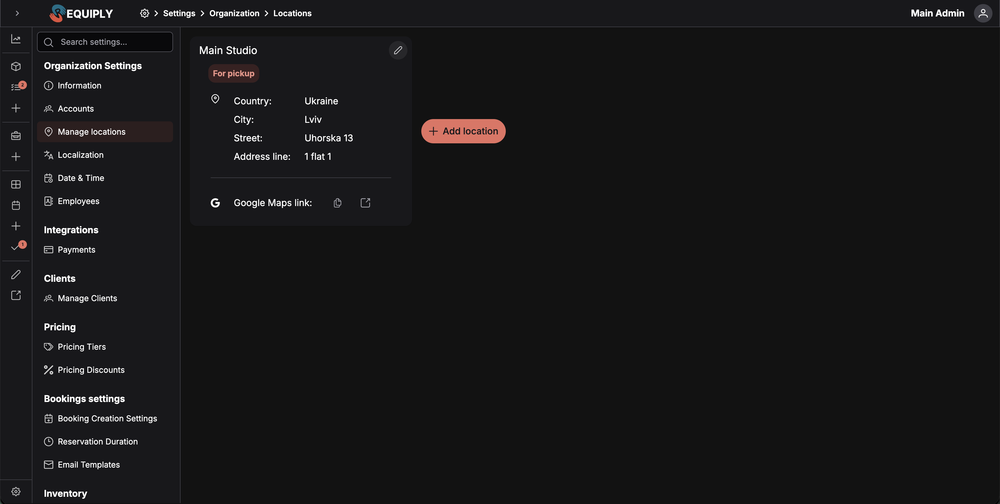 Locations page