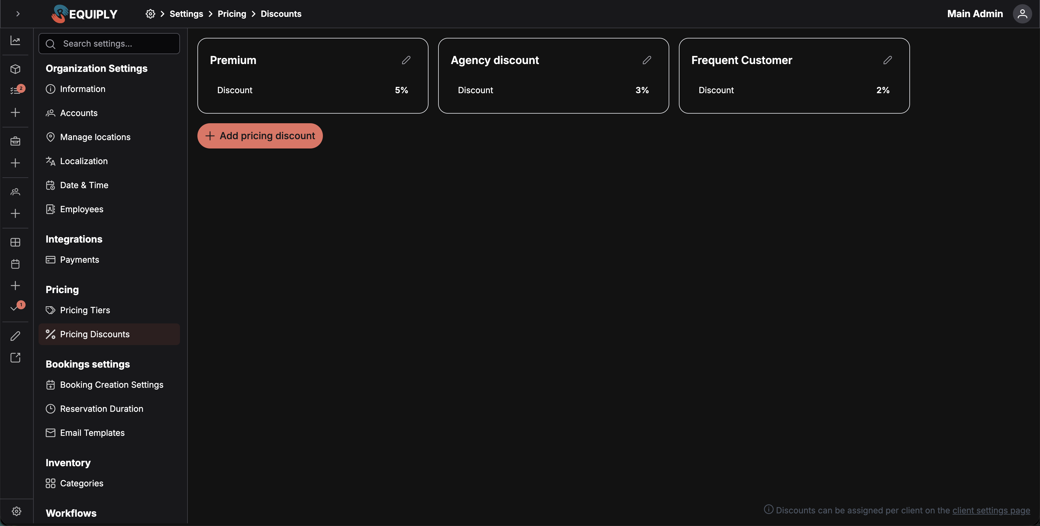 Pricing discounts page