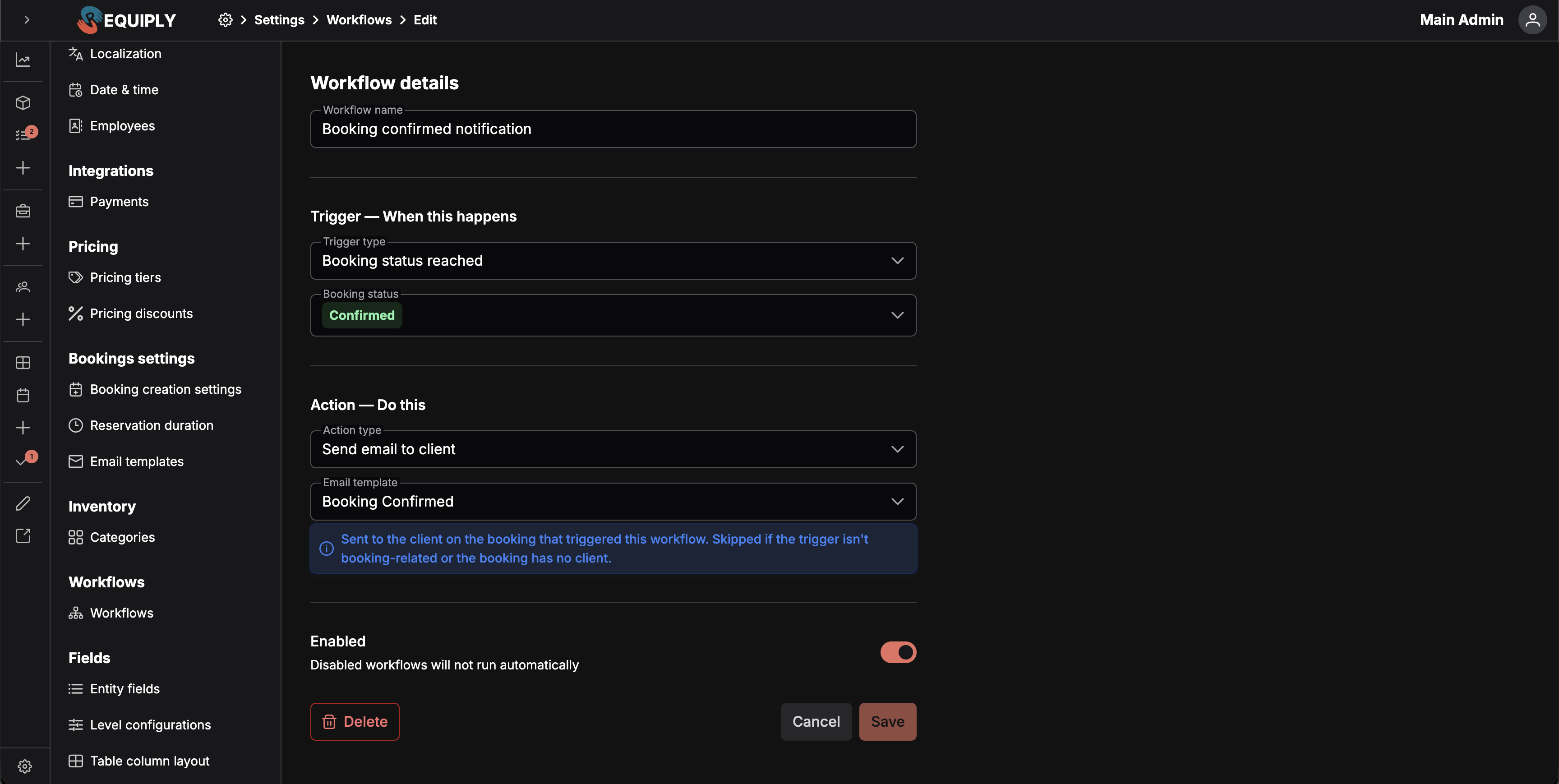 Edit workflow page