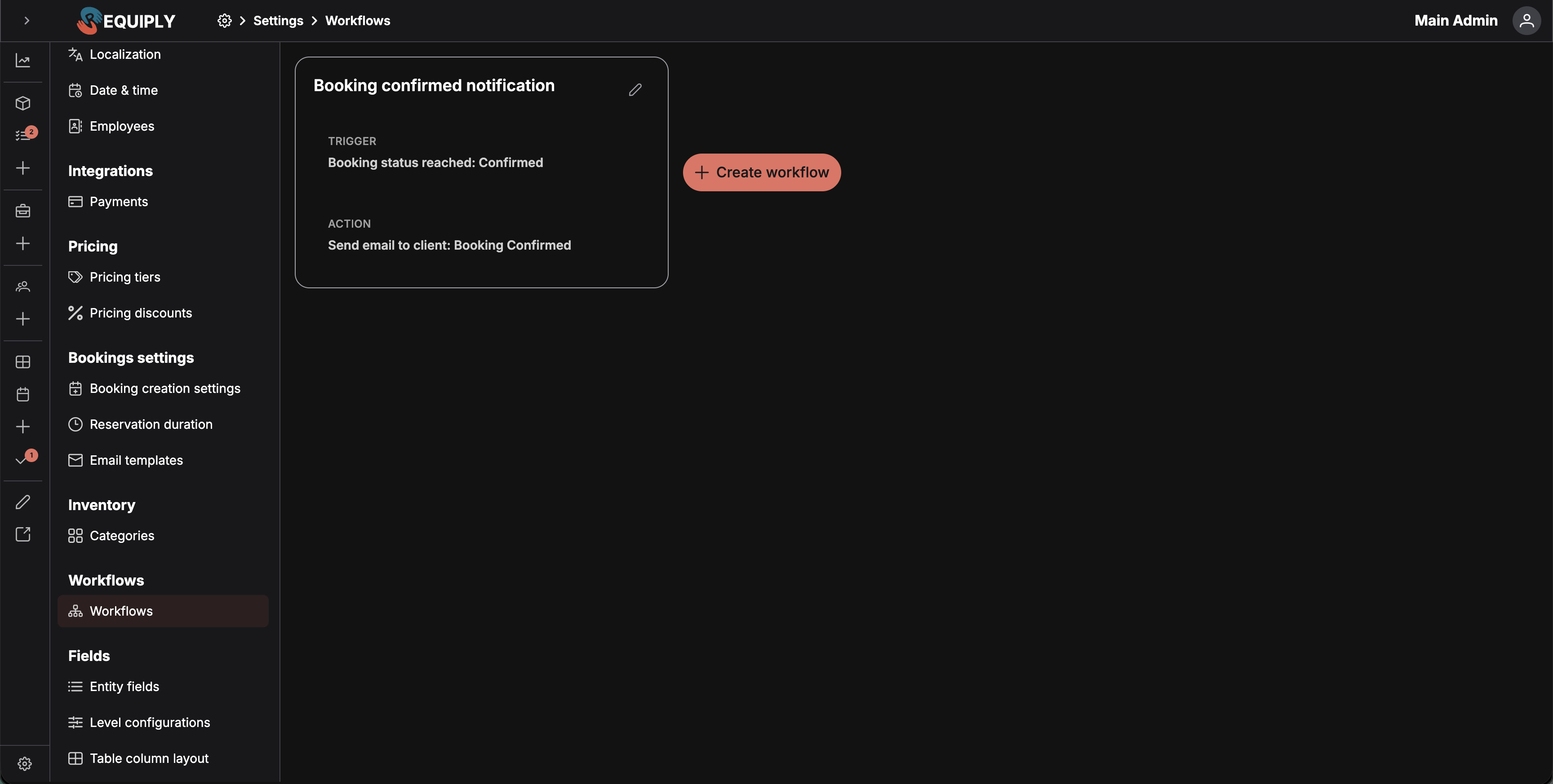 Workflows page